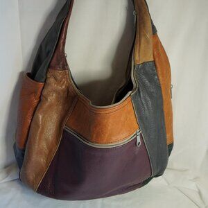 Oversized Hobo Leather Shoulder bag Multi-Color Patch Design made in Mexico